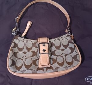 RARE!!! COACH Y2K Signature Demi Baguette Bag Tan Brown Canvas Leather